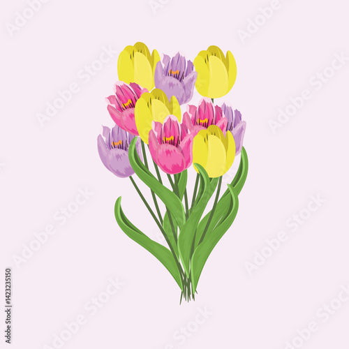Colorful tulip bouquet illustration, perfect for florist and garden themed designs