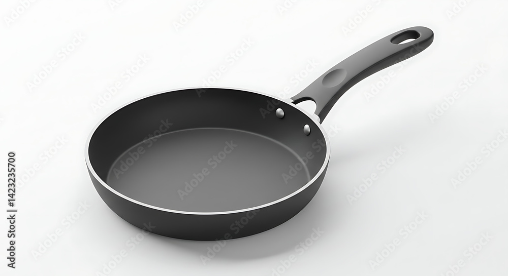 Black non-stick frying pan with silver rim, isolated on white, kitchenware still life. Black non-stick frying pan with silver rim, isolated on white, kitchenware still life.
