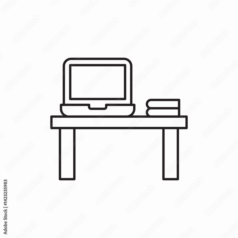 Laptop desk workspace office icon vector sign Laptop desk workspace office icon vector sign