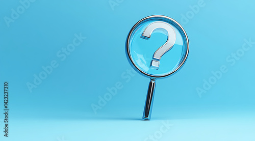 Close up view of a magnifying glass depicting a question symbol representing research and analysis