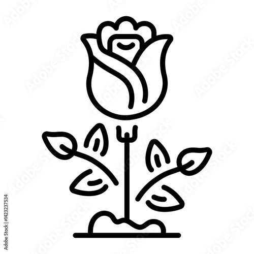 A linear style icon of a red rose 