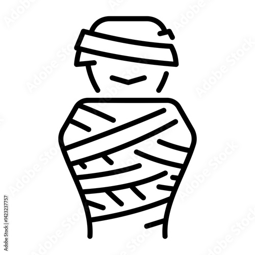 Scary mummy wraps icon in linear style 