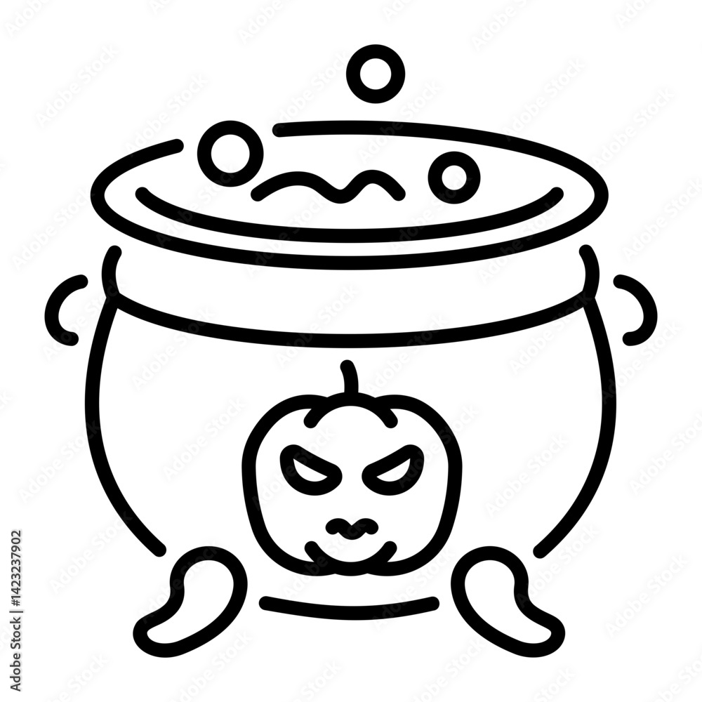 Witch magic cauldron icon in linear style Witch magic cauldron icon in linear style