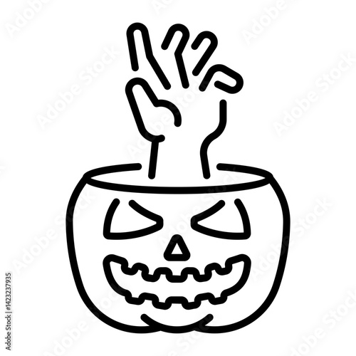 A scary halloween pumpkin icon in linear style 