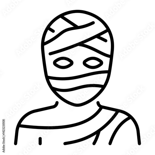 A linear style icon of a scary mummy character 