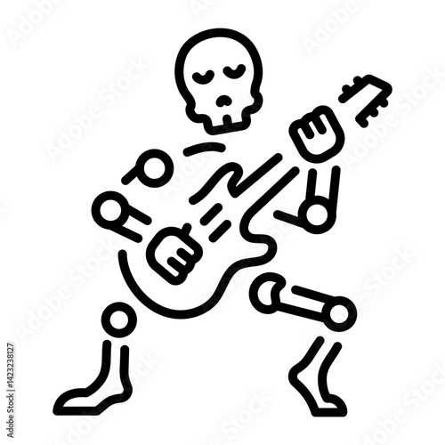 A skeleton playing death music, line style icon 
