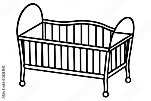 Baby Crib Line Art Vector Illustration
