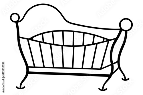 Baby Crib Line Art Vector Illustration