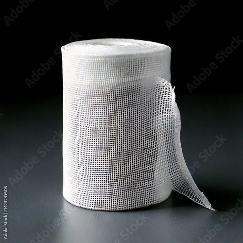 White Bandage Roll Partially Unrolled Showing Texture from Front View