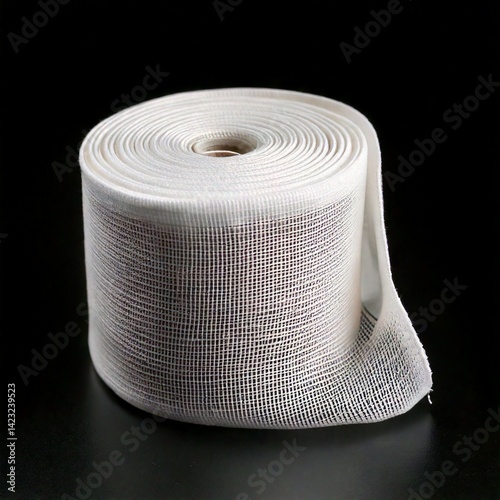 White Bandage Roll Partially Unrolled Showing Texture from Front View