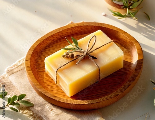 Bar Soap on Wooden Tray with Spa Aesthetic