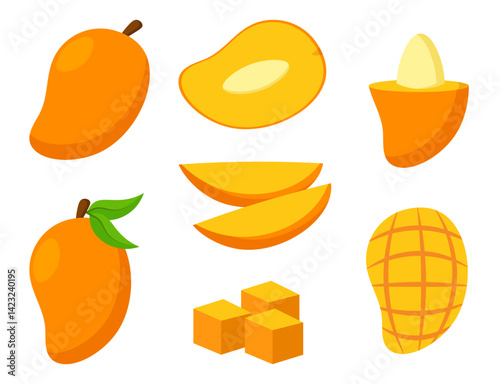 Set of tropical mango fruit cartoon summer illustration clipart