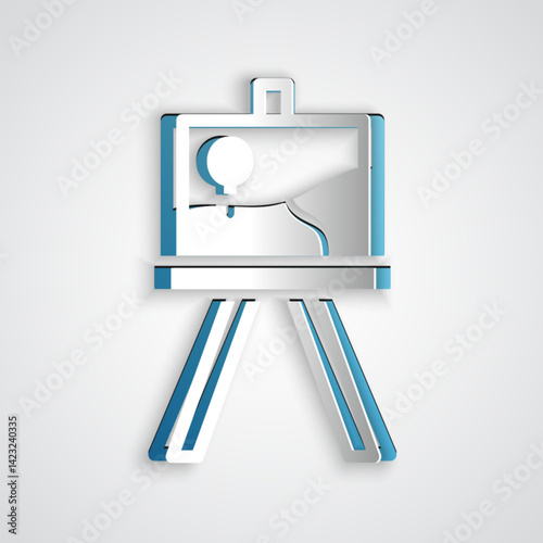 Paper cut Wood easel or painting art boards icon isolated on grey background. Paper art style. Vector