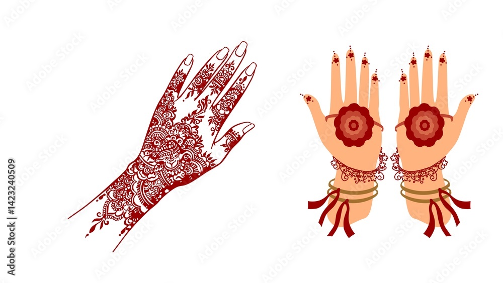 Fototapeta premium Traditional Indian henna design isolated on white background. Elegant mehndi artwork perfect for weddings, festivals, and cultural themes in design and illustration projects