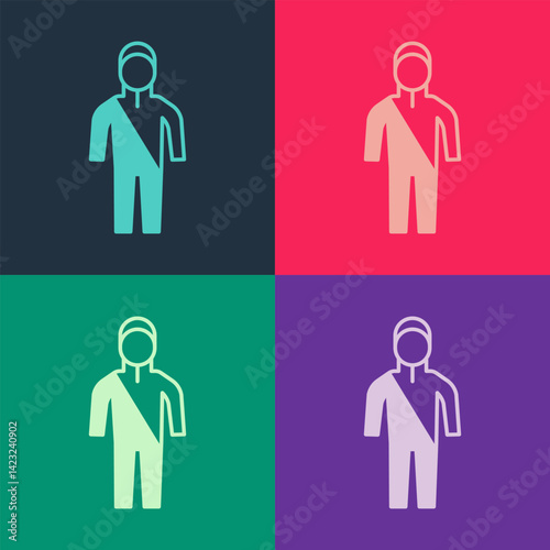 Pop art Wetsuit for scuba diving icon isolated on color background. Diving underwater equipment. Vector