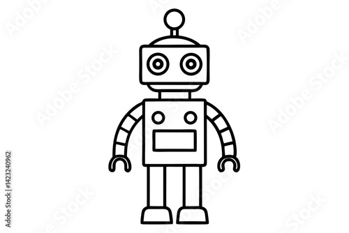 Toy Robot Line Art Vector Illustration