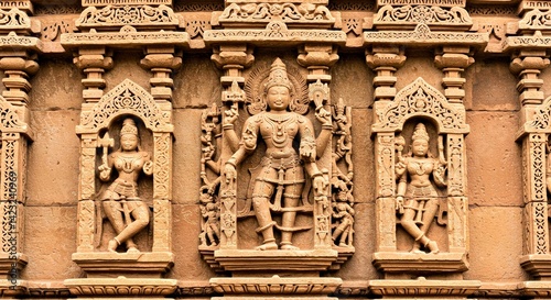 Intricate Indian Temple Carving Aged Stone Texture Ornate Detail