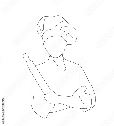 young attractive women chef posing stand elegantly with arm crossed on chest.