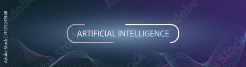 Digital AI banner featuring abstract flowing lines and illuminated typography in a modern cyber style