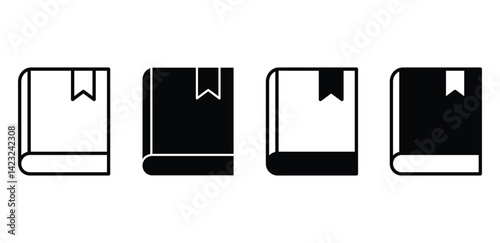 Book Icons with Bookmarks Simple Minimalist Design Black and White Color Vector Sets