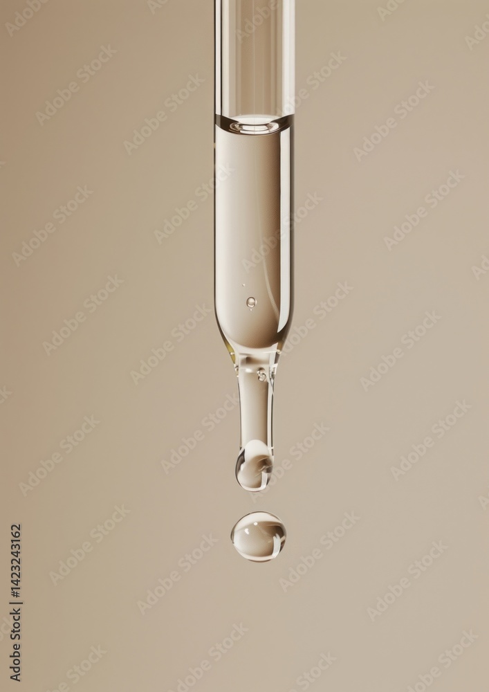 Clear oil serum flowing out of the skincare dropper glass transparent refreshment. Clear oil serum flowing out of the skincare dropper glass transparent refreshment.