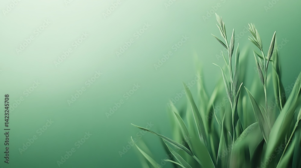 Fototapeta premium Lush Green Blades of Grass Against a Soft Green Background