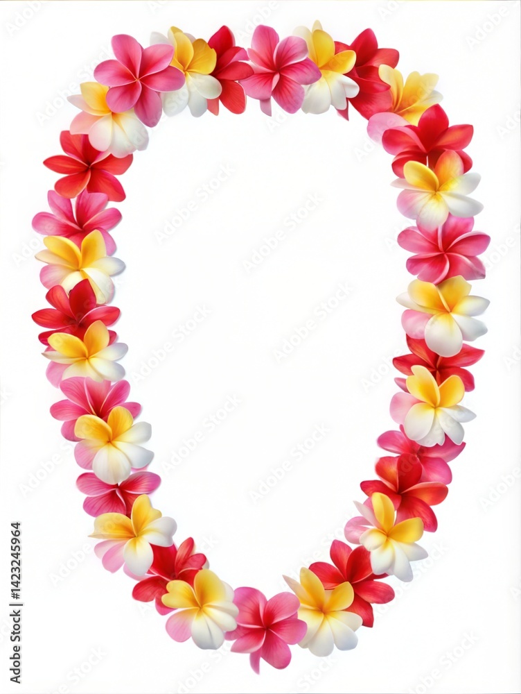 Layered Flower Lei Necklace in Bright Colors Red Pink Yellow and White Styled on a White Background Layered Flower Lei Necklace in Bright Colors Red Pink Yellow and White Styled on a White Background