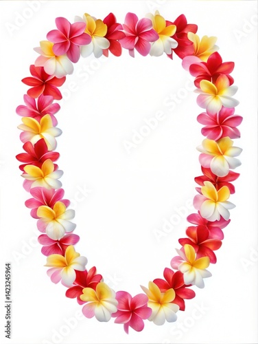 Layered Flower Lei Necklace in Bright Colors Red Pink Yellow and White Styled on a White Background