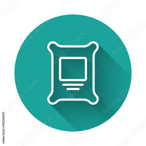 White line Fertilizer bag icon isolated with long shadow. Green circle button. Vector