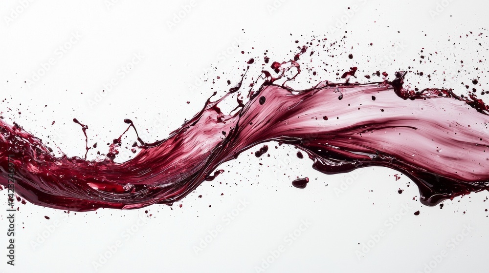 Vivid red liquid splashing and swirling against a clean white background during a dynamic motion event Vivid red liquid splashing and swirling against a clean white background during a dynamic motion event