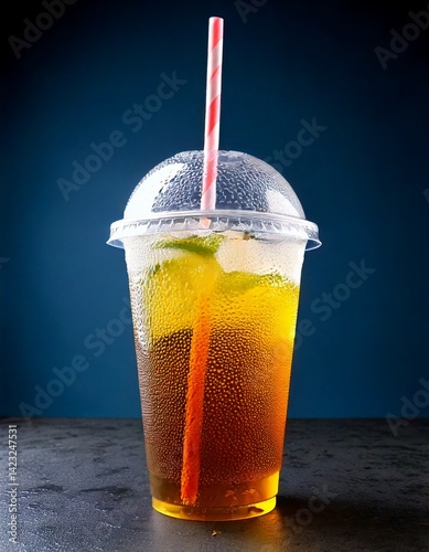 Refreshing Cold Iced Tea in a Plastic Cup for Summer