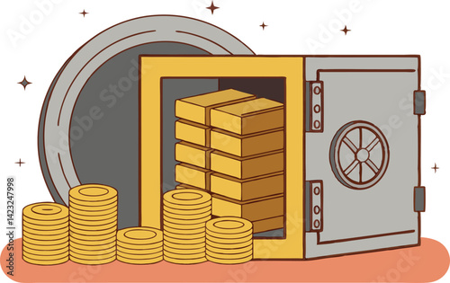 Open Vault & Gold Treasure Wealth & Security Illustration