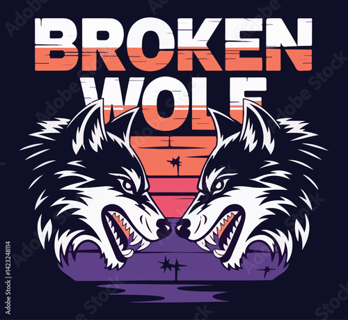 Broken wolf a unique T shirt design vector .
