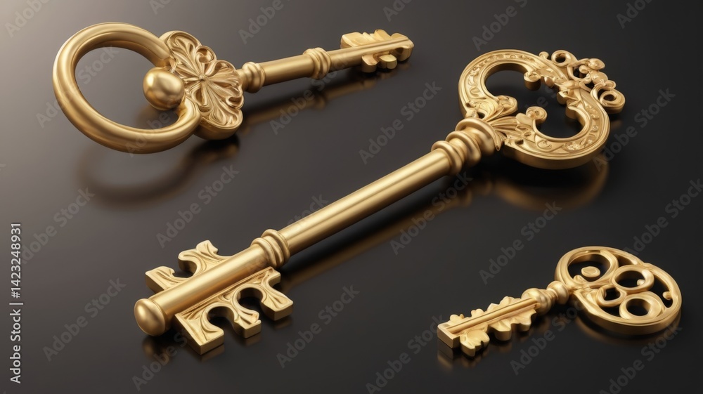 three golden keys on a black background three golden keys on a black background