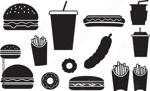 fast food icons set