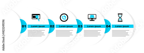 Set line Hourglass, Monitor with FAQ information, Phone call and System bug concept icon. Vector