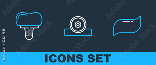 Set line Toothpaste, Dental implant and Otolaryngological head reflector icon. Vector