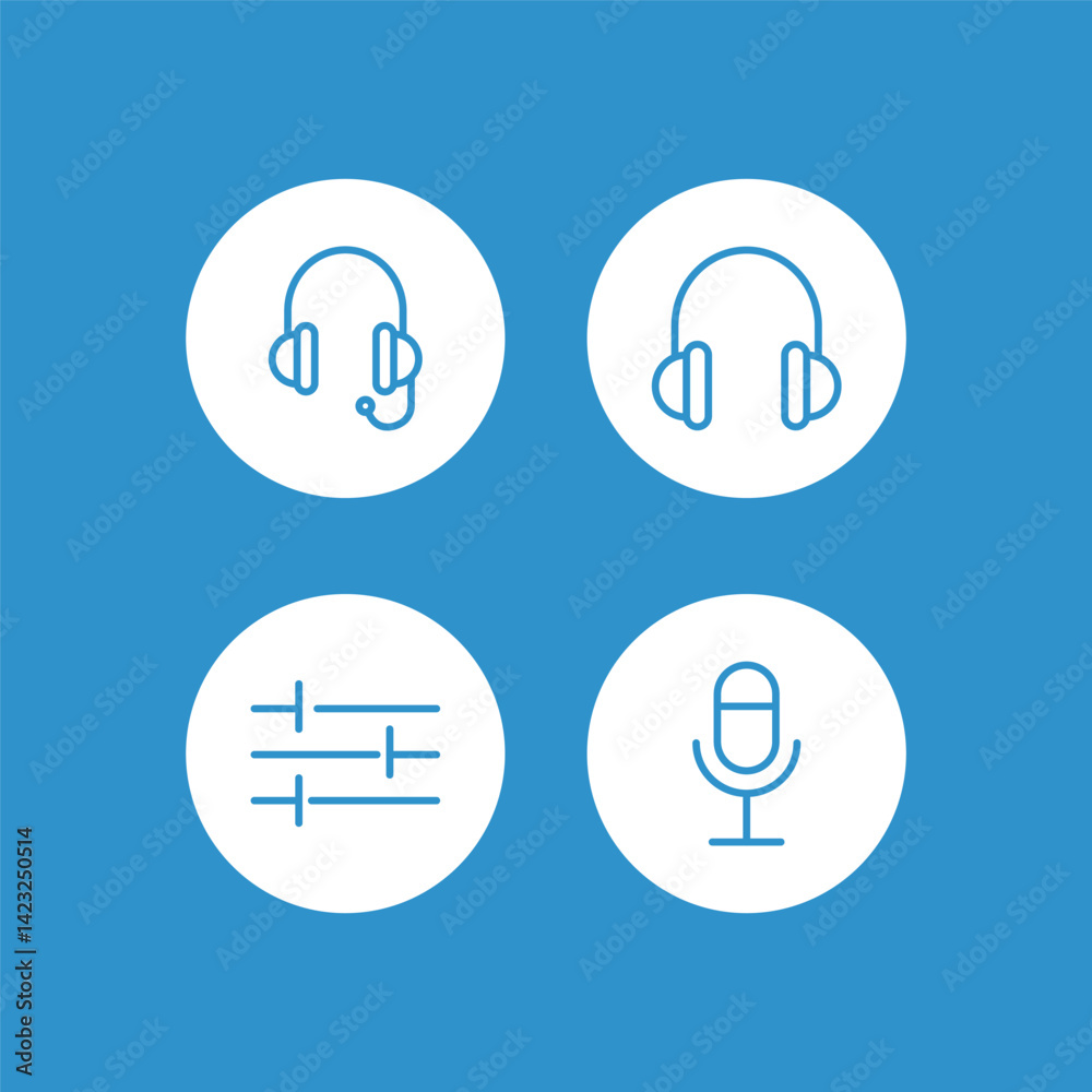 Audio button thin line icon set. microphone, equalizer, headset. Vector illustration. Audio button thin line icon set. microphone, equalizer, headset. Vector illustration.