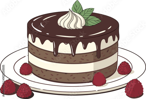 Delicious Chocolate Strawberry Layer Cake Illustration