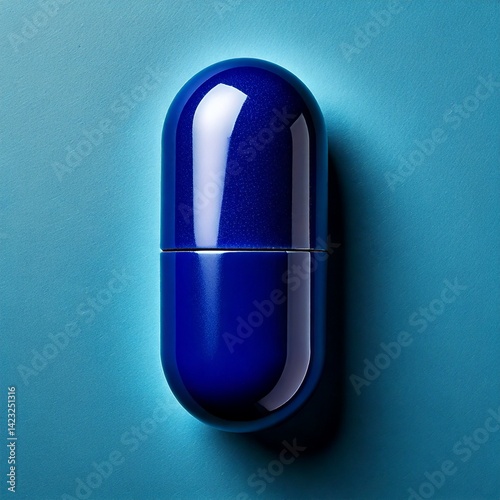 Glossy Dark Blue Coated Pill Top View on Isolated Background