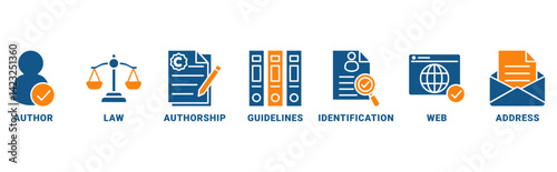 Copyright banner web icon vector illustration concept with an icon of author, law, authorship, guidelines, identification, web, address 