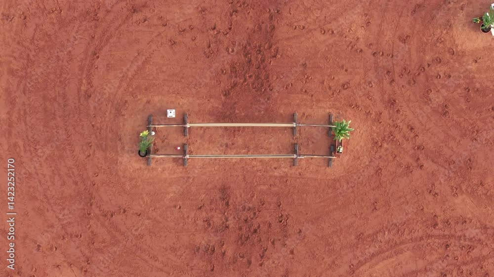 Aerial top view of rider jumping on horseback in Olympic equestrian competition
