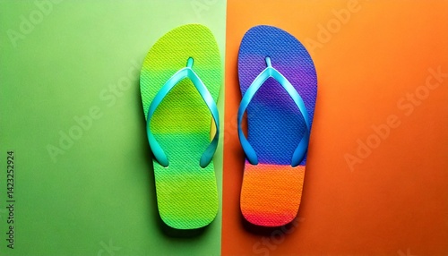 Top View of Plain Vibrant Rubber Flip-Flops with No Branding
