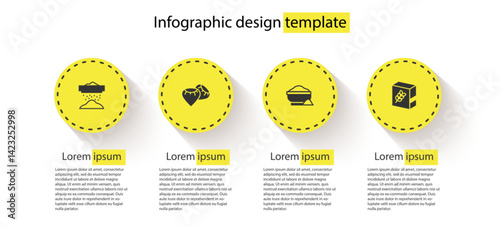 Set Sifting flour, Seed, Flour bowl and pack. Business infographic template. Vector