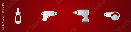 Set Screwdriver, Electric cordless screwdriver, and Angle grinder icon. Vector