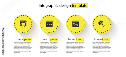 Set Search engine, Browser window, Secure your site with HTTPS, SSL and Magnifying glass and delete. Business infographic template. Vector