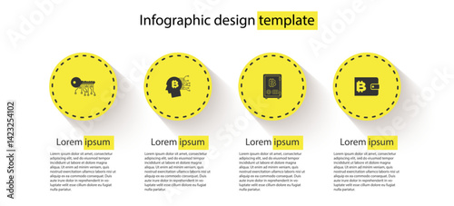Set Cryptocurrency key, Bitcoin think, Proof of stake and wallet. Business infographic template. Vector