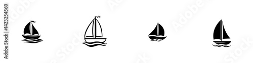 Sailboat vector illustration icons featuring multiple designs in black and white style