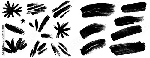 Vector illustration of various black brush strokes and artistic elements for creative designs and projects
