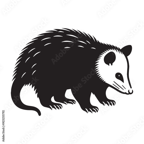 Clear and minimalist opossum silhouette vector perfect for nature-themed designs – opossum silhouette – opossum vector – opossum illustration – silhouette of opossum – opossum icon

